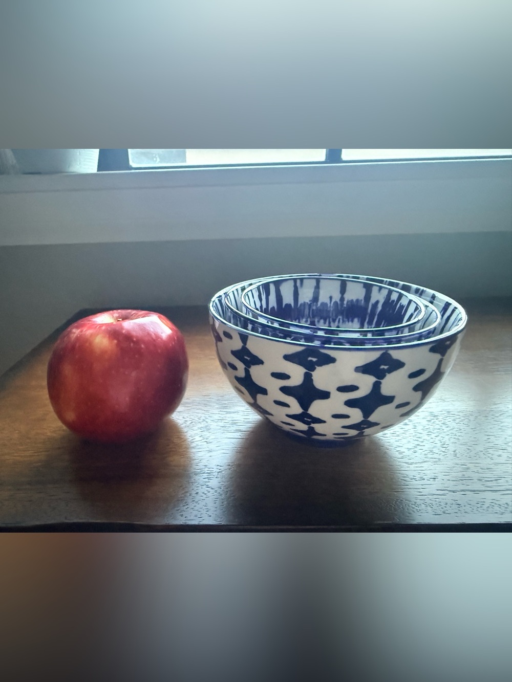 Indigo and White Patterned Stoneware Nesting Bowls - West Elm